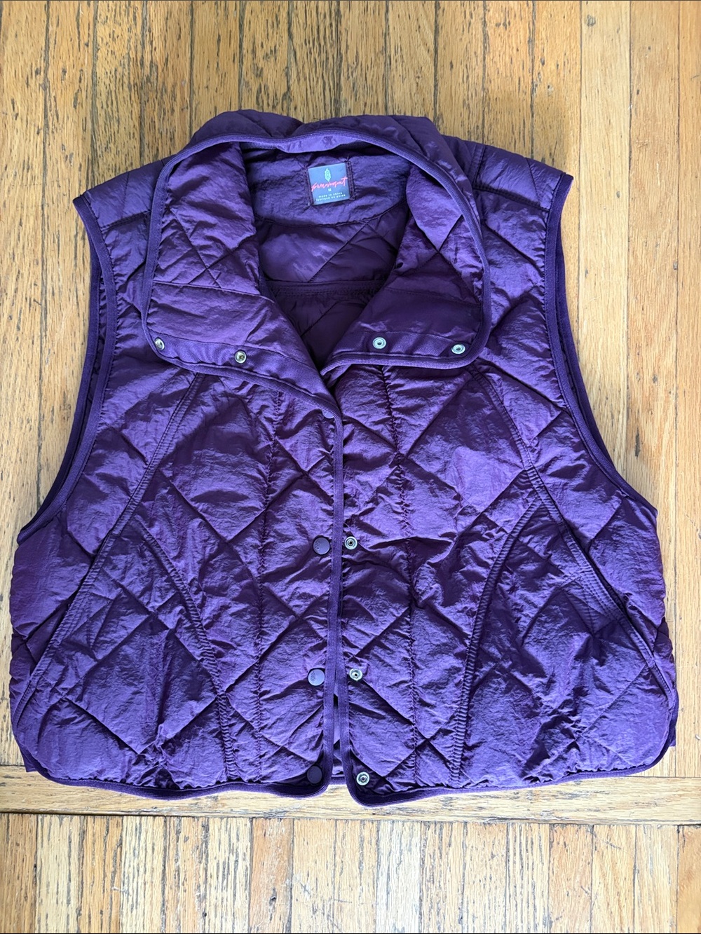 Free People Quilted Purple Snap-Front Vest medium